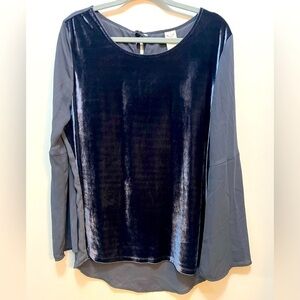 Faded Glory Bell Sleeve velvet blouse Gray Pullover Top Women's 12-14